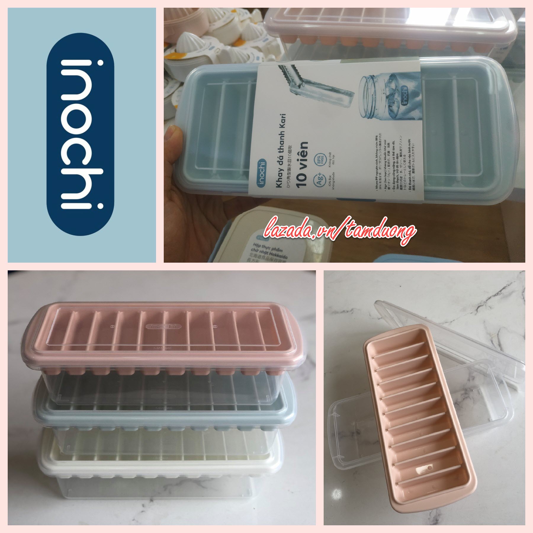 Khay làm đá thanh Inochi 10 viên (có thể làm đá, làm thạch, trữ đồ ăn dặm) [HCM-Giao hoả tốc 2h]