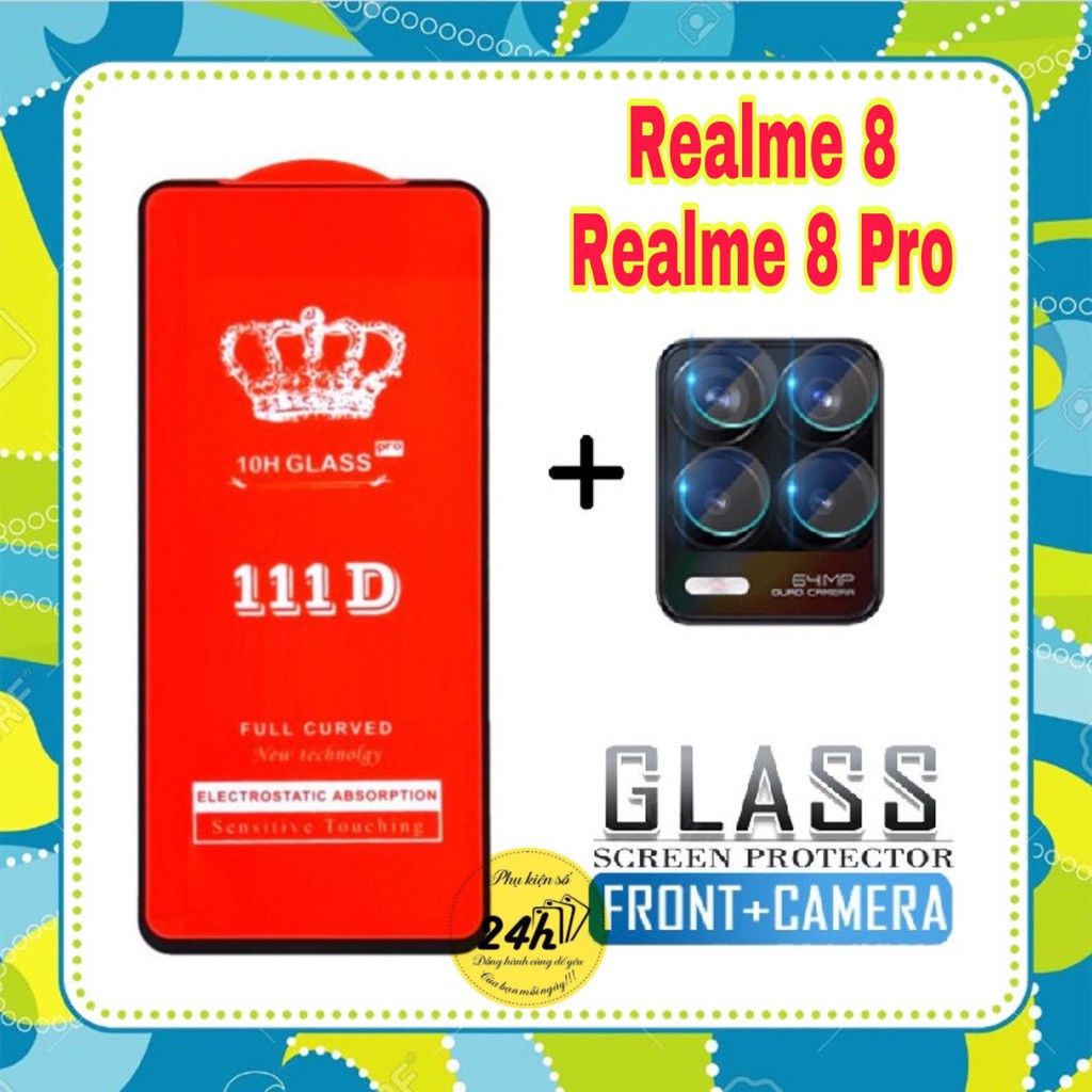 Realme 8 - Realme 8 Pro Combo Kính cường lực full màn hình + dán bảo vệ camera chống trầy xước realme 8 / realme 8 pro