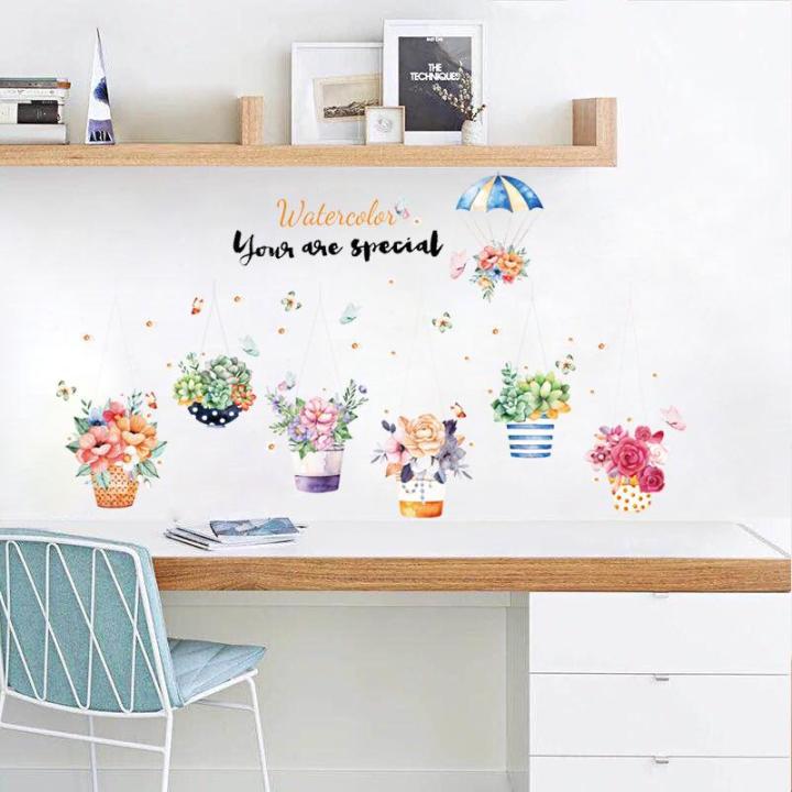 Decal dán tường giỏ hoa nhiều màu SK9325 - Decal dán tường cây xanh ,Decal dán tường hoa lá
