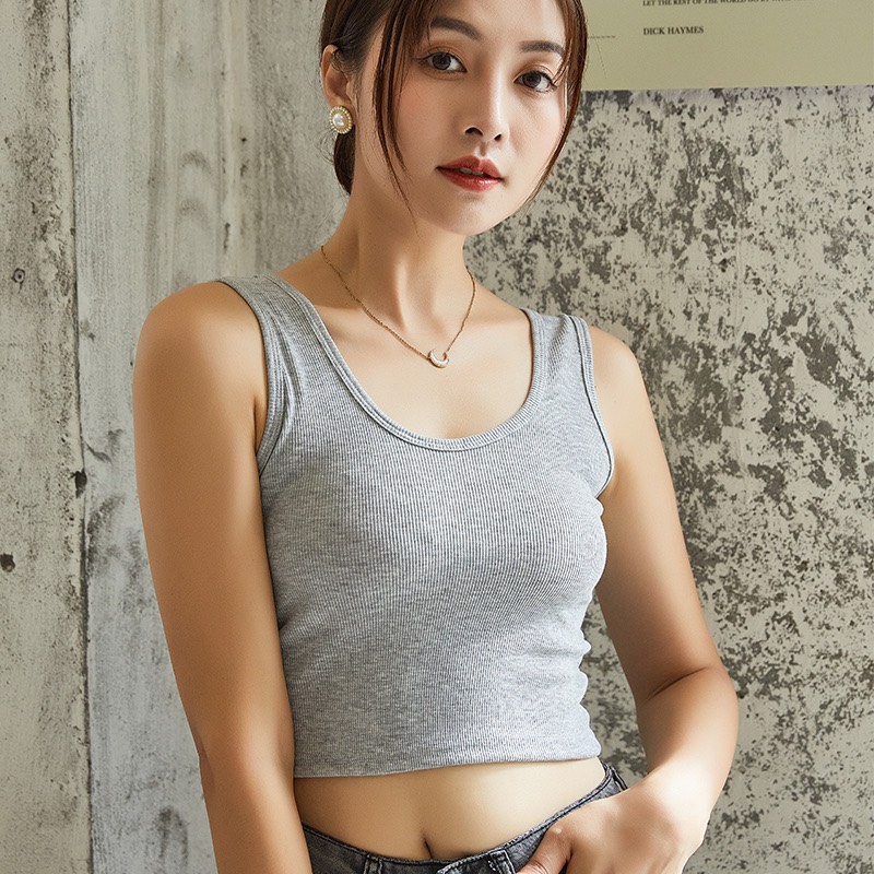 Áo croptop nữ ôm body cổ chữ U co dãn