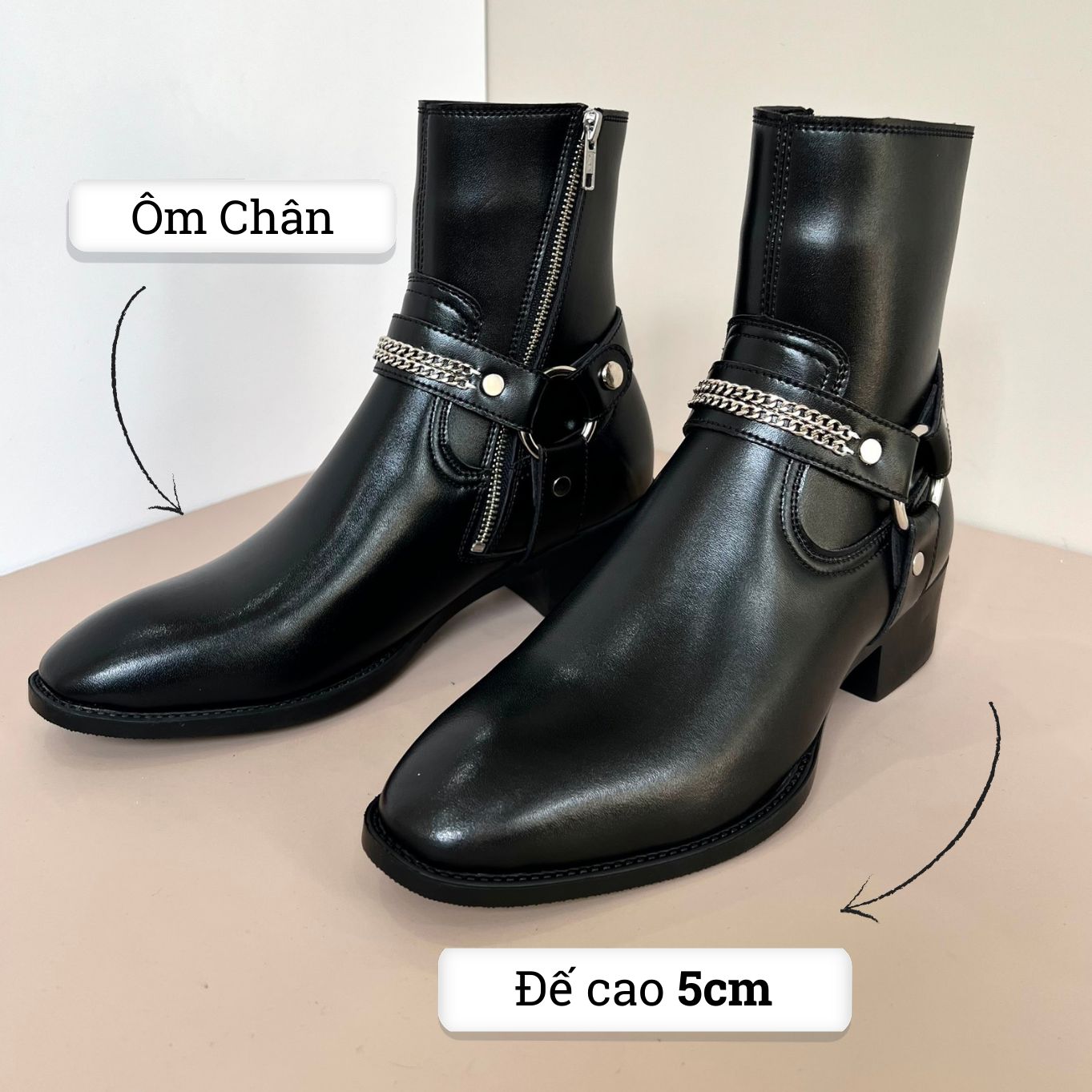 (5cm) Harness Boot Xích Nam, Harness boots da nappa bảo hành 12 tháng