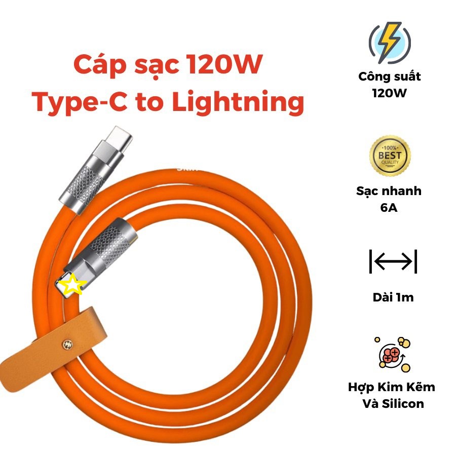Dây Cáp Sạc Nhanh 120W cá mập TypeC ra I.P