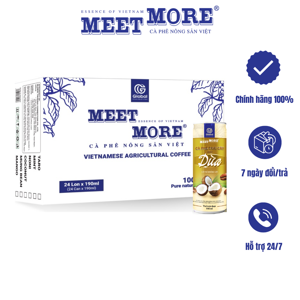 Lốc 6 lon cà phê hòa tan vị dừa Meet More 190g