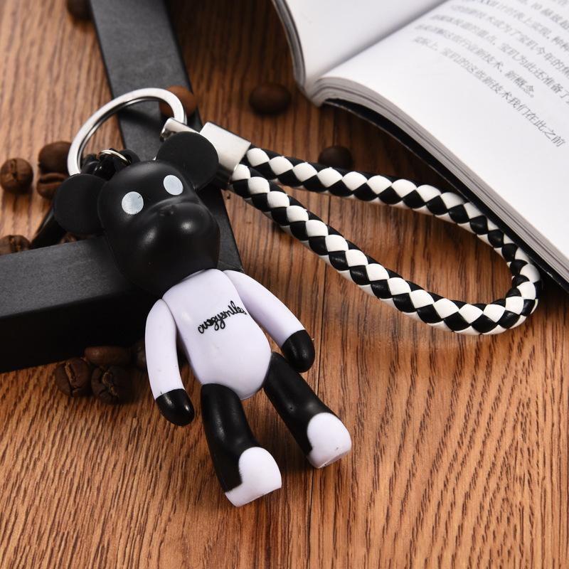 Black and white Popobe bear keychain (With leather strap)