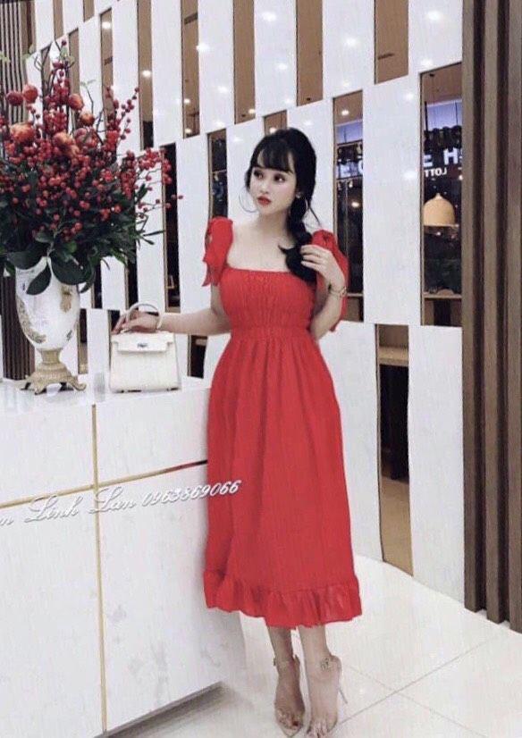 Đầm nhún cột nơ dịu dàng nữ tính 138-1 ( ĐEN )
