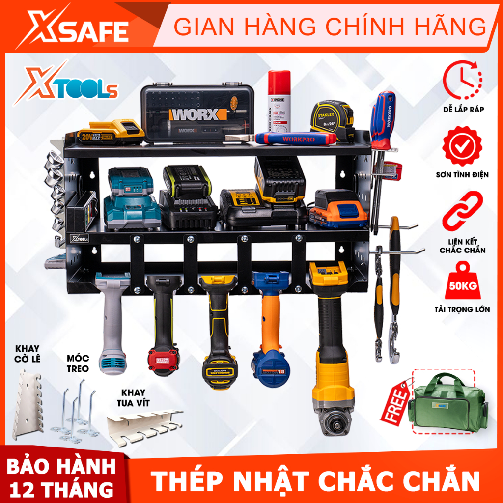 Kệ máy khoan pin XTOOLs tủ đồ nghề phủ lớp sơn tĩnh điện cao cấp thép nhật nguyên tấm giá treo máy khoan pin tủ đựng đồ nghề sửa xe