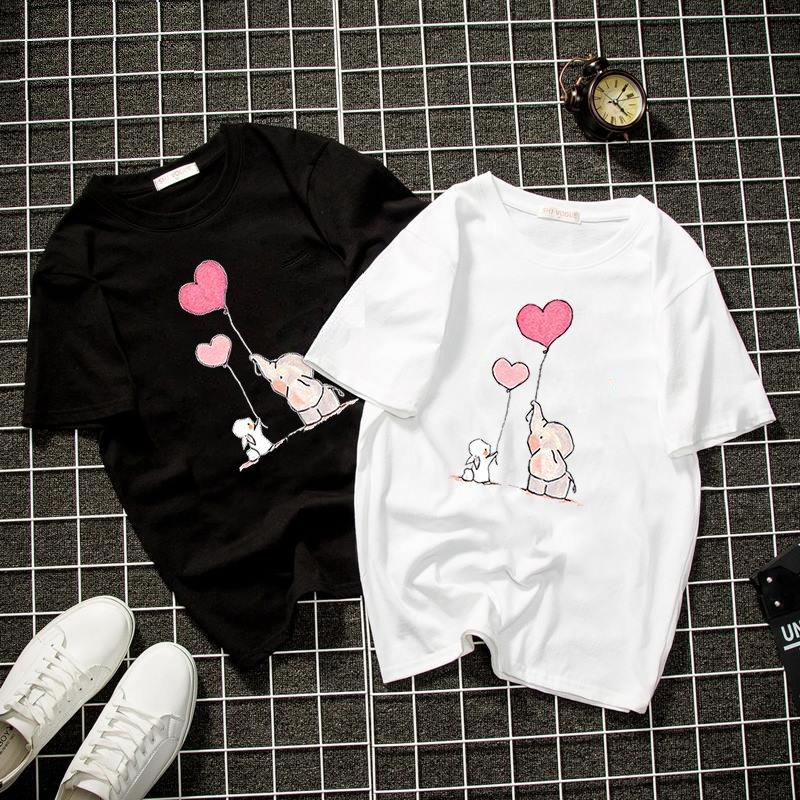 Áo thun unisex form rộng đôi bạn thỏ và voi đáng yêu thời trang cá tính vải dày mịn TEET1309