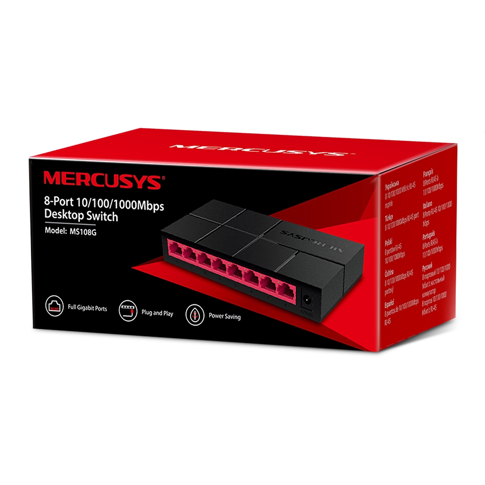 Bộ chia mạng Mercusys MS108G gigabit 8-Port 10/100/1000 Mbps hàng chính hãng, Bộ chia lan Switch chia mạng- VDH STORE