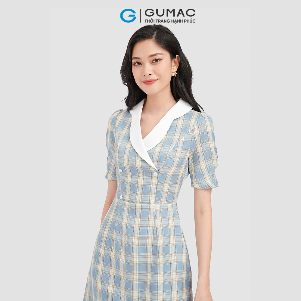 Đầm caro nút bọc thời trang GUMAC DC10055