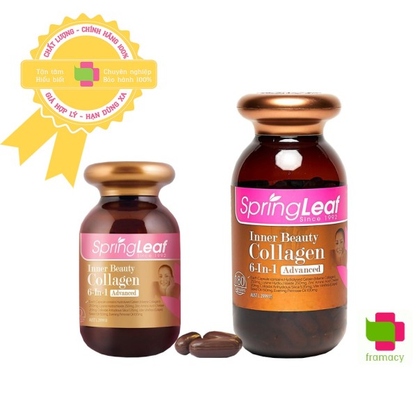 Viên collagen SpringLeaf Inner Beauty collagen 6-in-1 Advanced, Úc (90v/180v) chống lão hóa, đẹp da cho người từ 18 tuổi cao cấp