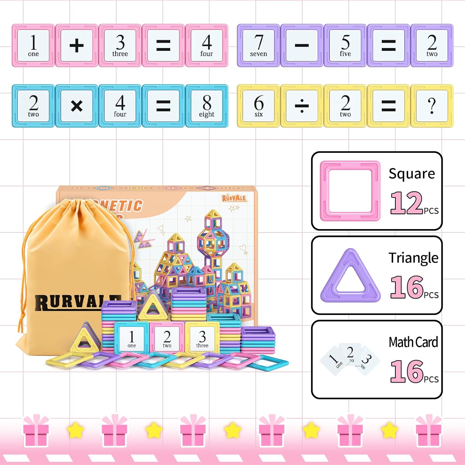 Bộ xếp hình khối nam châm Rurvale 44Pcs Magnetic Blocks Basic Set