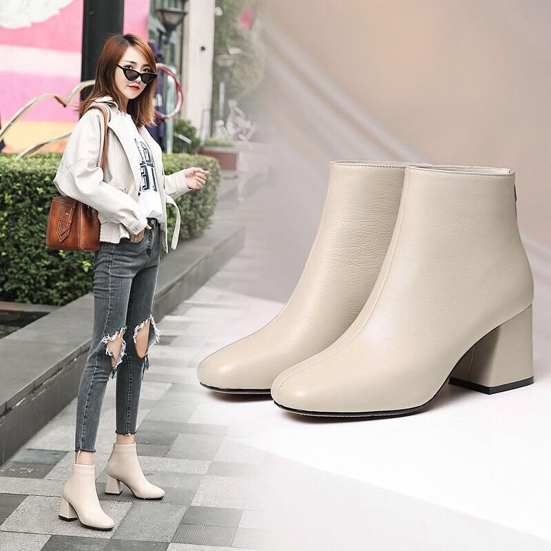 giày bốt da nữ công sở