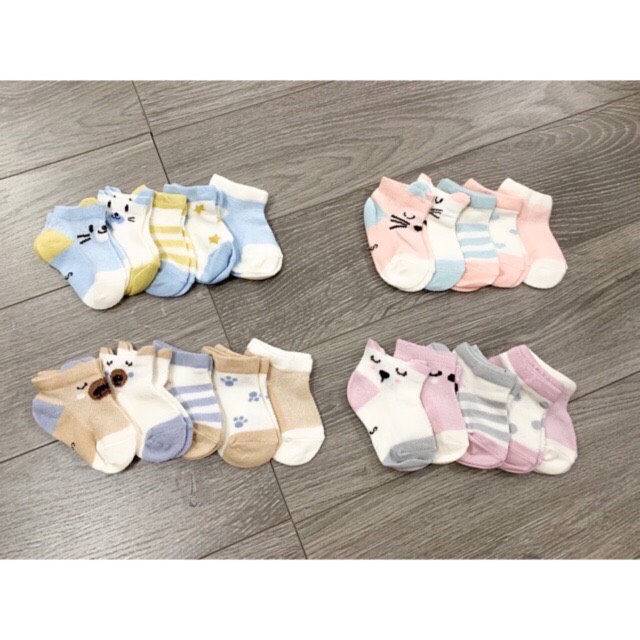 Set 5 đôi tất mèo cho bé trai và bé gái 0 - 12 tháng