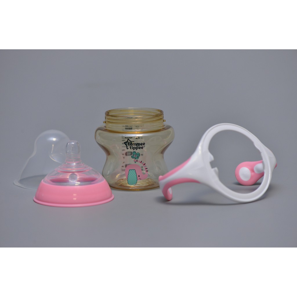 Bình sữa PPSU 150ml màu hồng (kèm tay cầm và núm ti chảy sữa trung) 3 tháng trở lên(82007,82008)