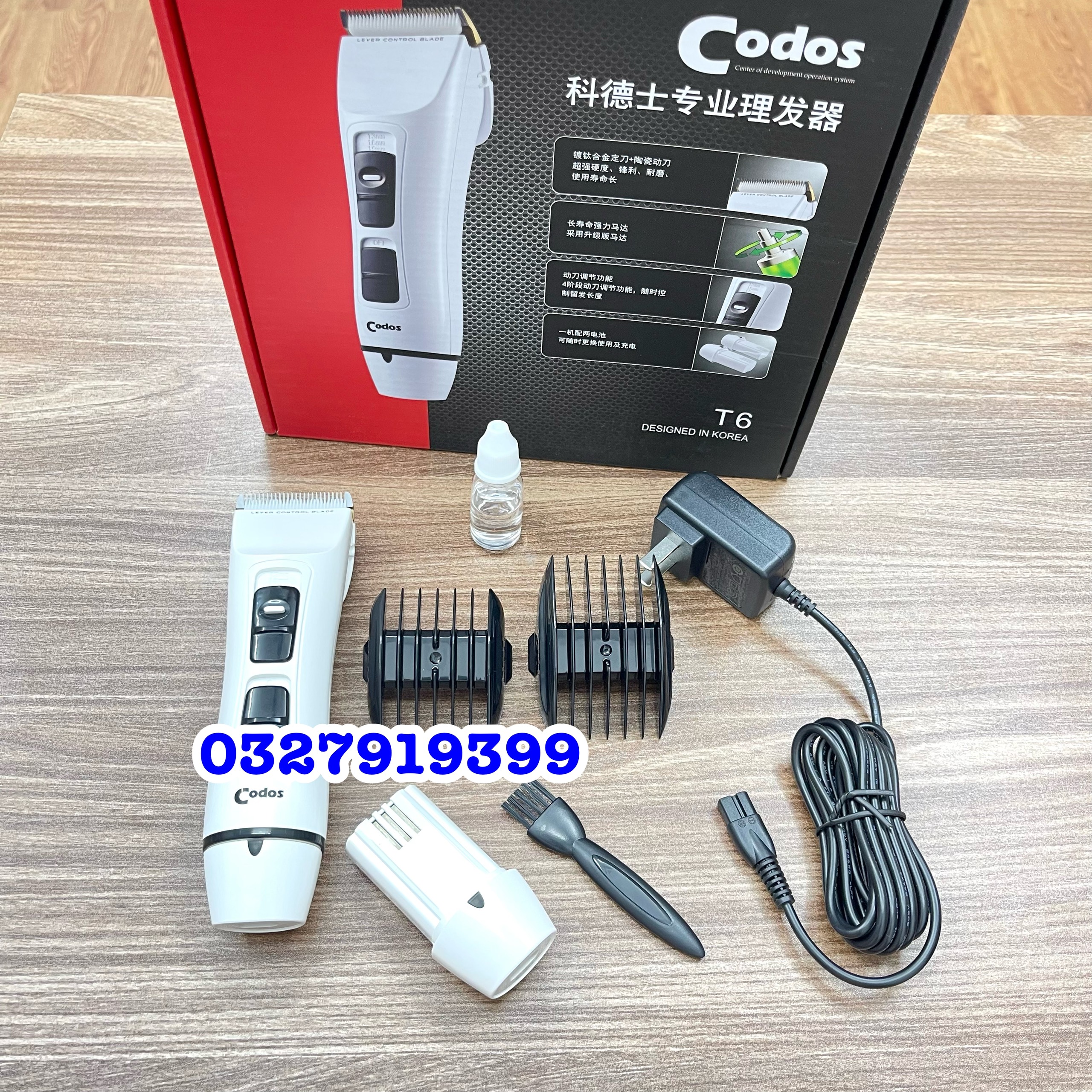 Codos 2-Battery Hair Clipper Codos T6 High-End, Compact, Led Light Displays Usage Time, 120 Minutes, 800Mah Battery, Suitable for Home and Salon