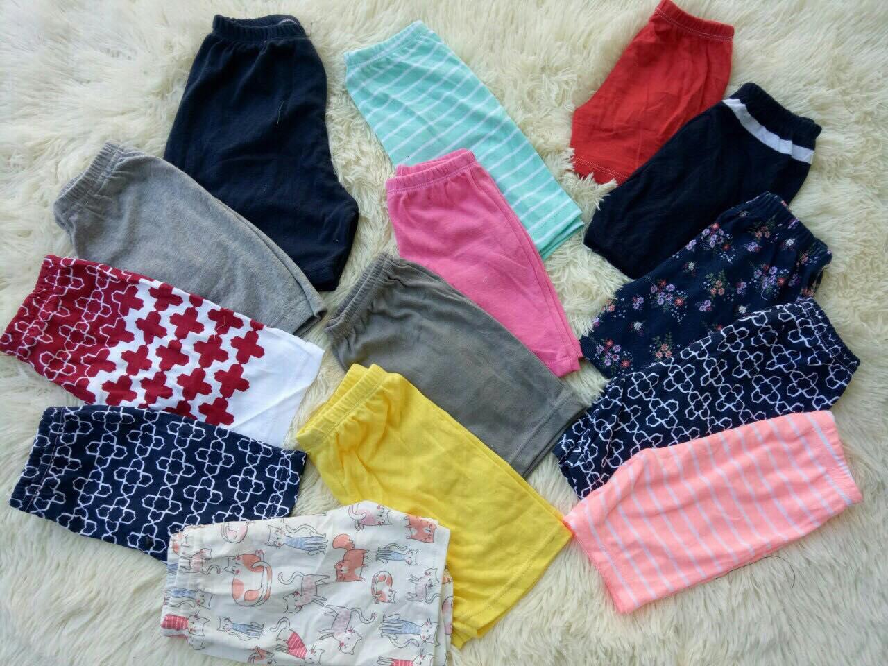 combo 10 chiếc quần chục đùi cotton họa tiết trơn xinh xắn cho bé gái 5-15kg
