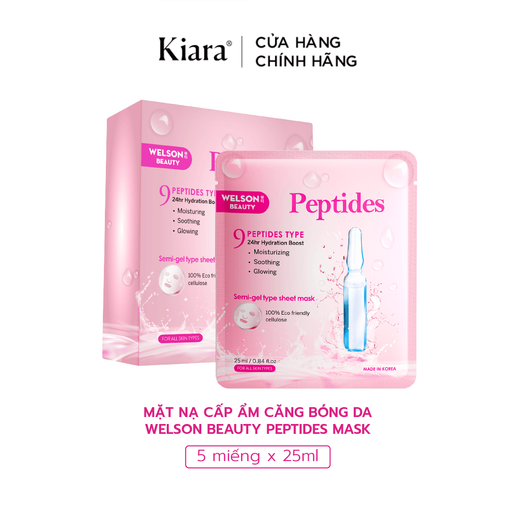 Hộp 5 Mặt Nạ Peptides Dưỡng Ẩm Căng Bóng Da Welson Beauty 5 miếng x 25ml