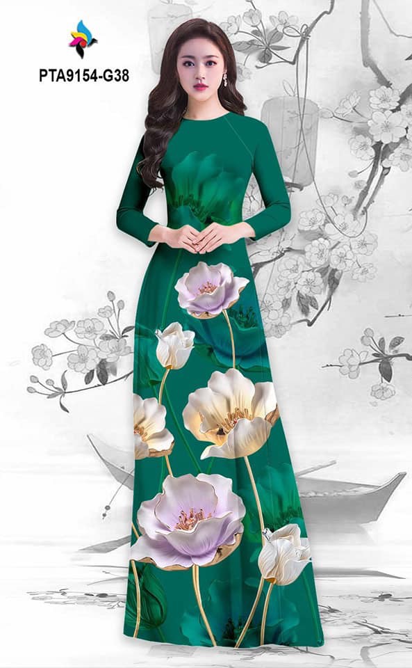 Áo dài lụa nhật in 3D hoa tây