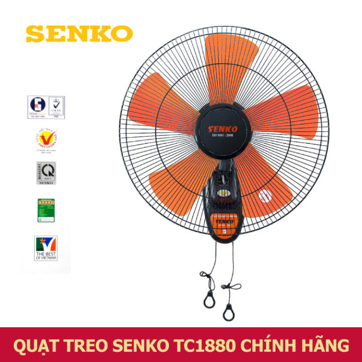Quạt treo tường Senko TC1880 2 dây công suất 65W màu đen cam bảo hành 1 năm