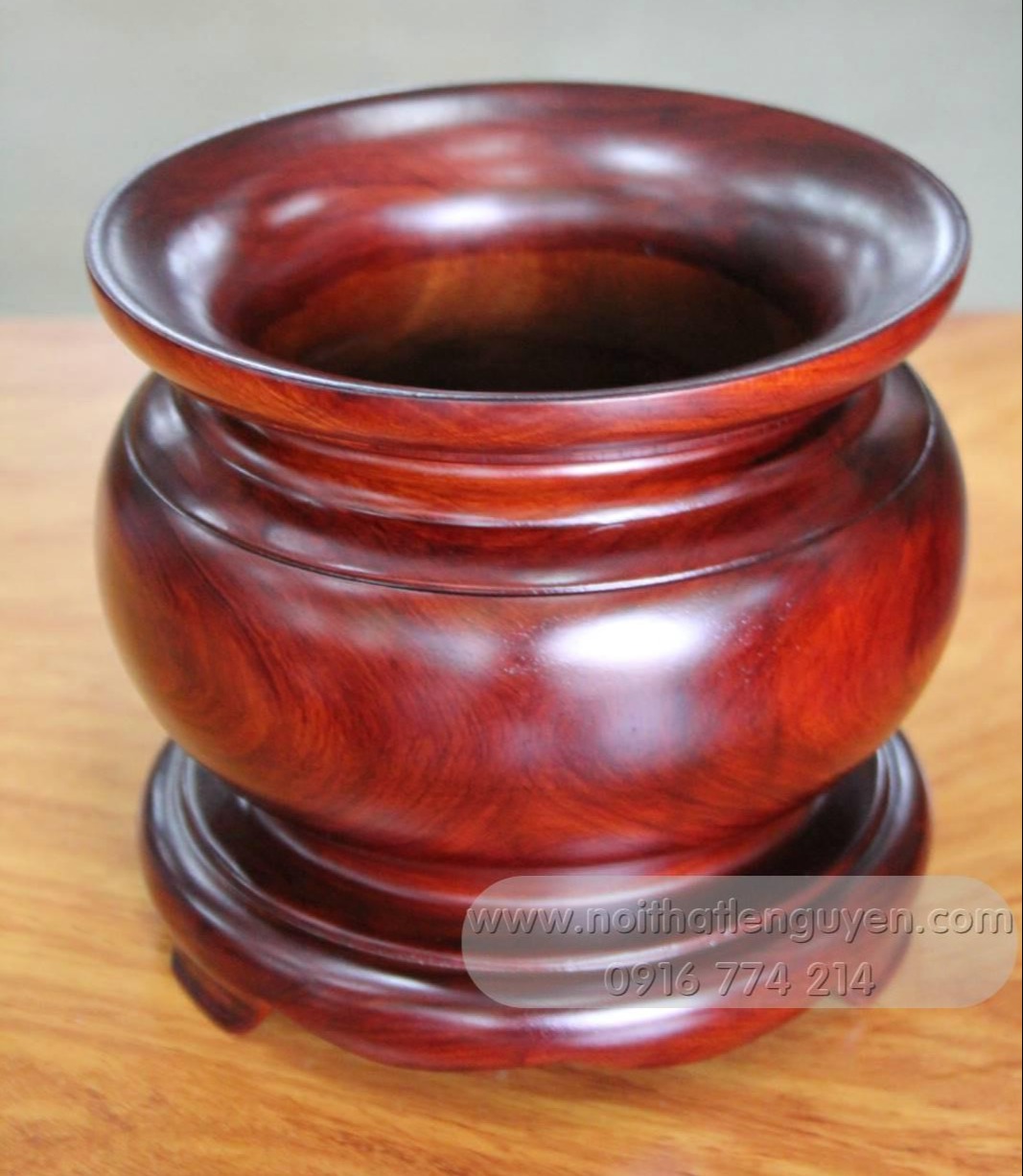 Lư hương - Bát nhang trơn gỗ hương 16cm