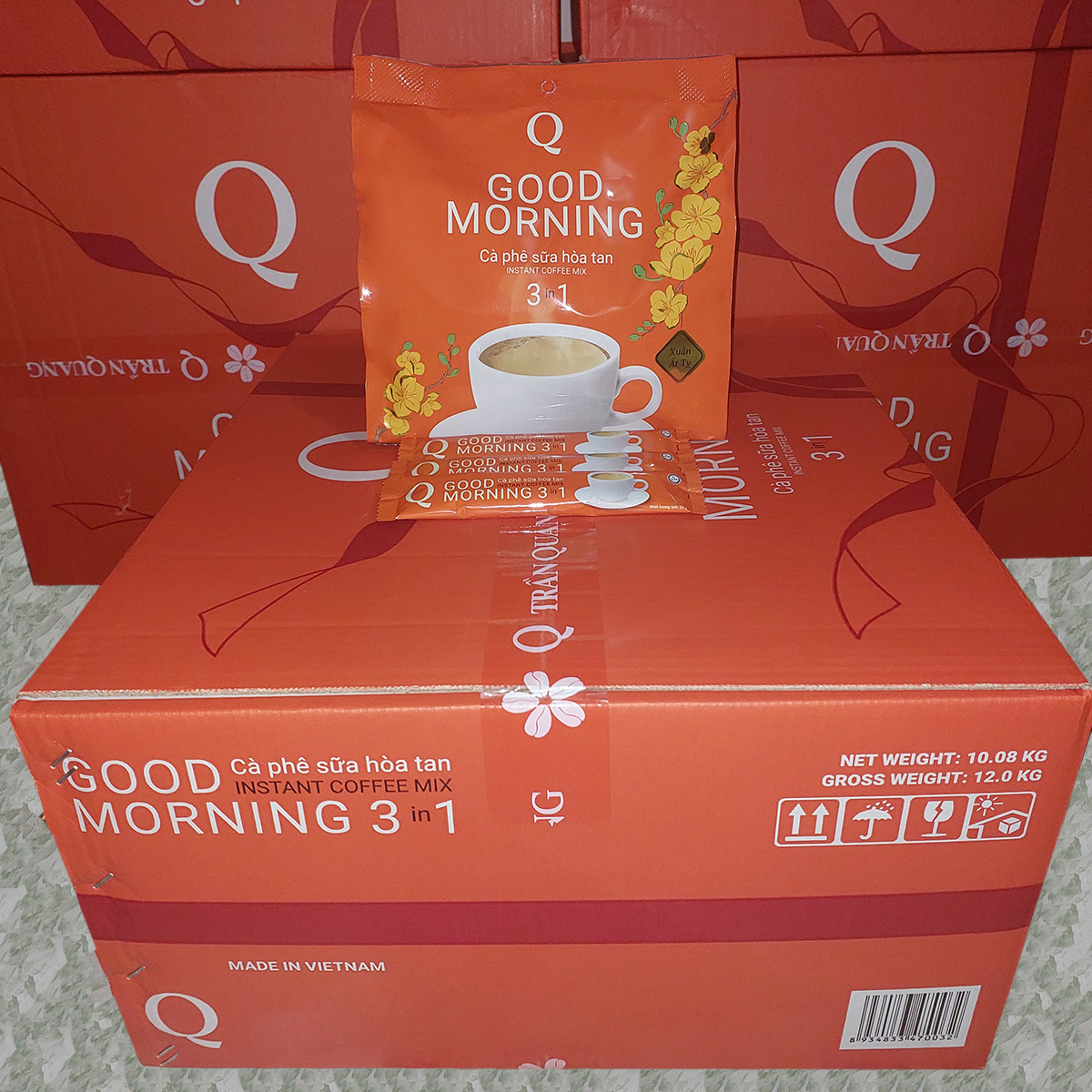 Thùng cà phê sữa Good morning Trần Quang 21 bịch 480g (mỗi bịch 24 gói dài 20g) Mẫu Xuân 2025
