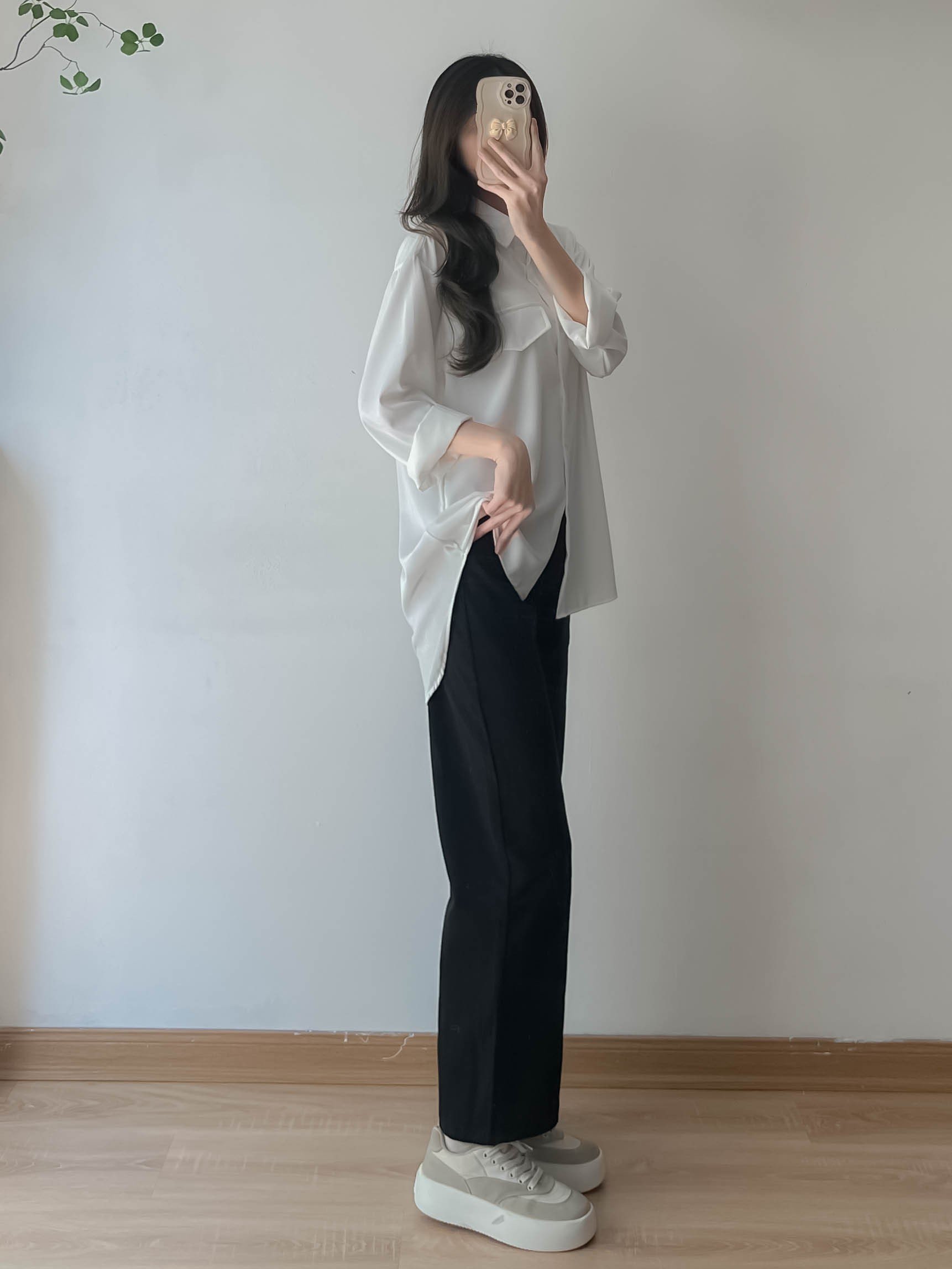 Áo sơ mi voan lụa dáng dài trơn basic - 247StoreFashion - SM00105