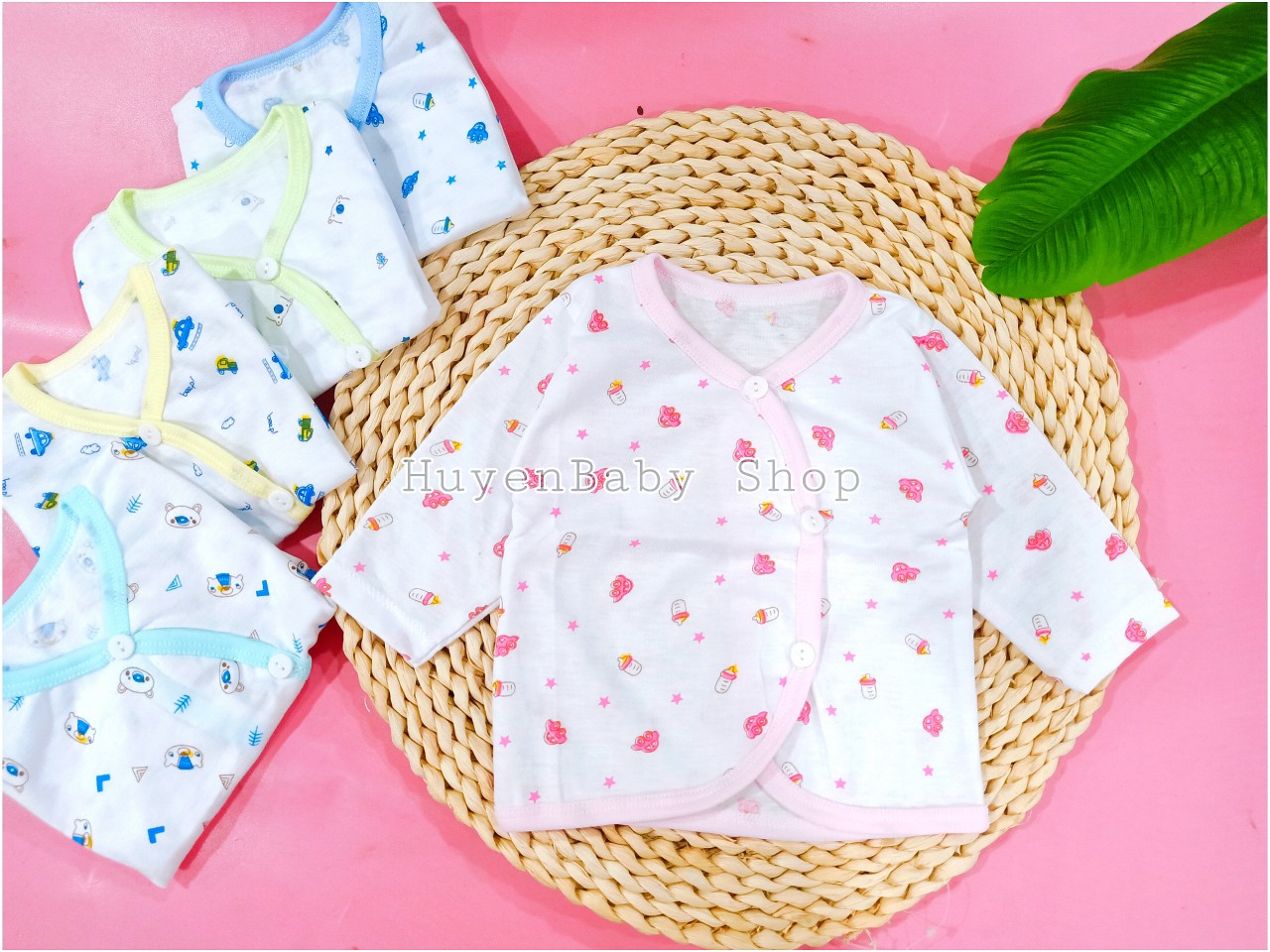 Combo 5 Áo sơ sinh dài tay cotton cao cấp khuy chéo họa tiết dễ thương cho bé. Áo sơ sinh cài chéo cho bé trai bé gái