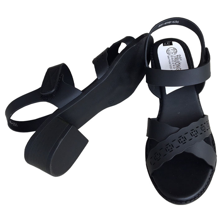 Giày Sandal nữ đế vuông 4cm Trường Hải màu đen đế cao su không trơn DV04110