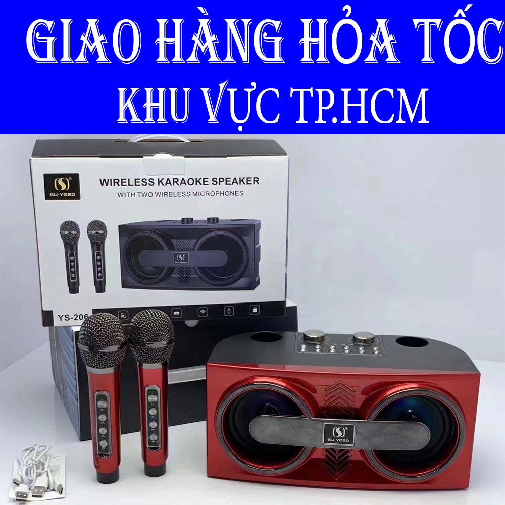 Loa bluetooth karaoke su-yosd ys-206 - loa karaoke mini 2 mic không dây cao cấp tích hợp echo, reverb đầy đủ kết nối aux, bluetooth, tf card, usb - loa karaoke loại tốt, loa karaoke loại nhỏ bảo hành 12 tháng