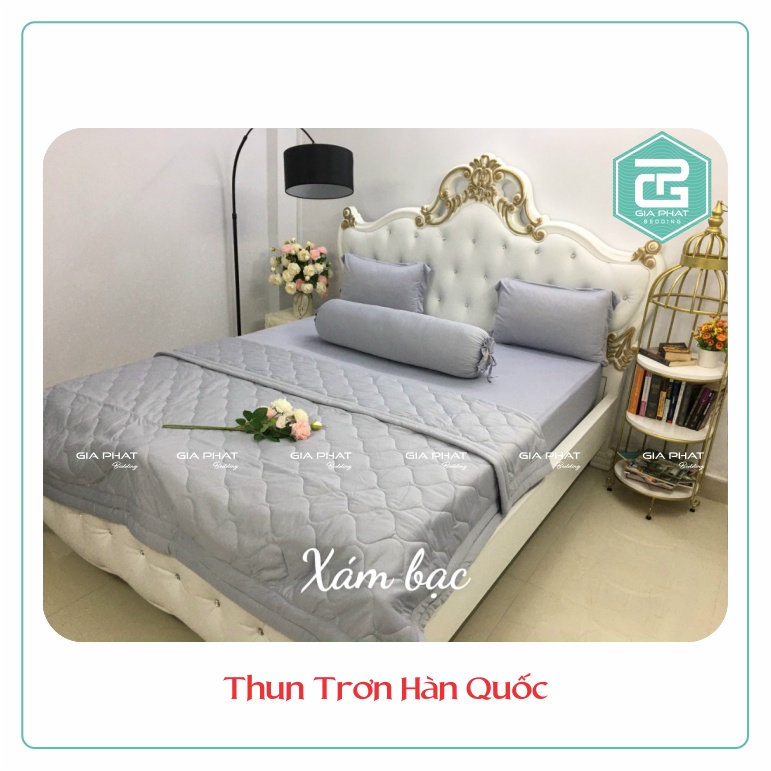 Bộ chăn ga gối Thun Lạnh Hàn Quốc màu trơn 5 món
