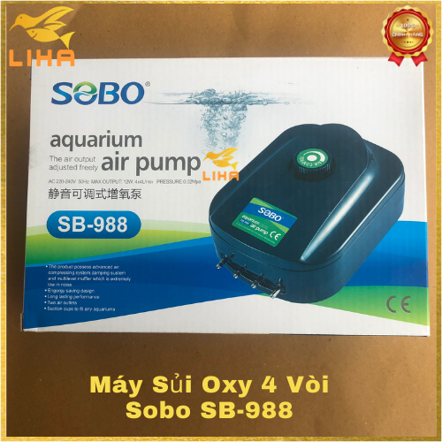 Máy Sủi Oxy 4 Vòi Sobo SB-988 (12W-4x4Lít/Phút) - Máy Sủi Oxy  Siêu Êm Cho Bể Cá