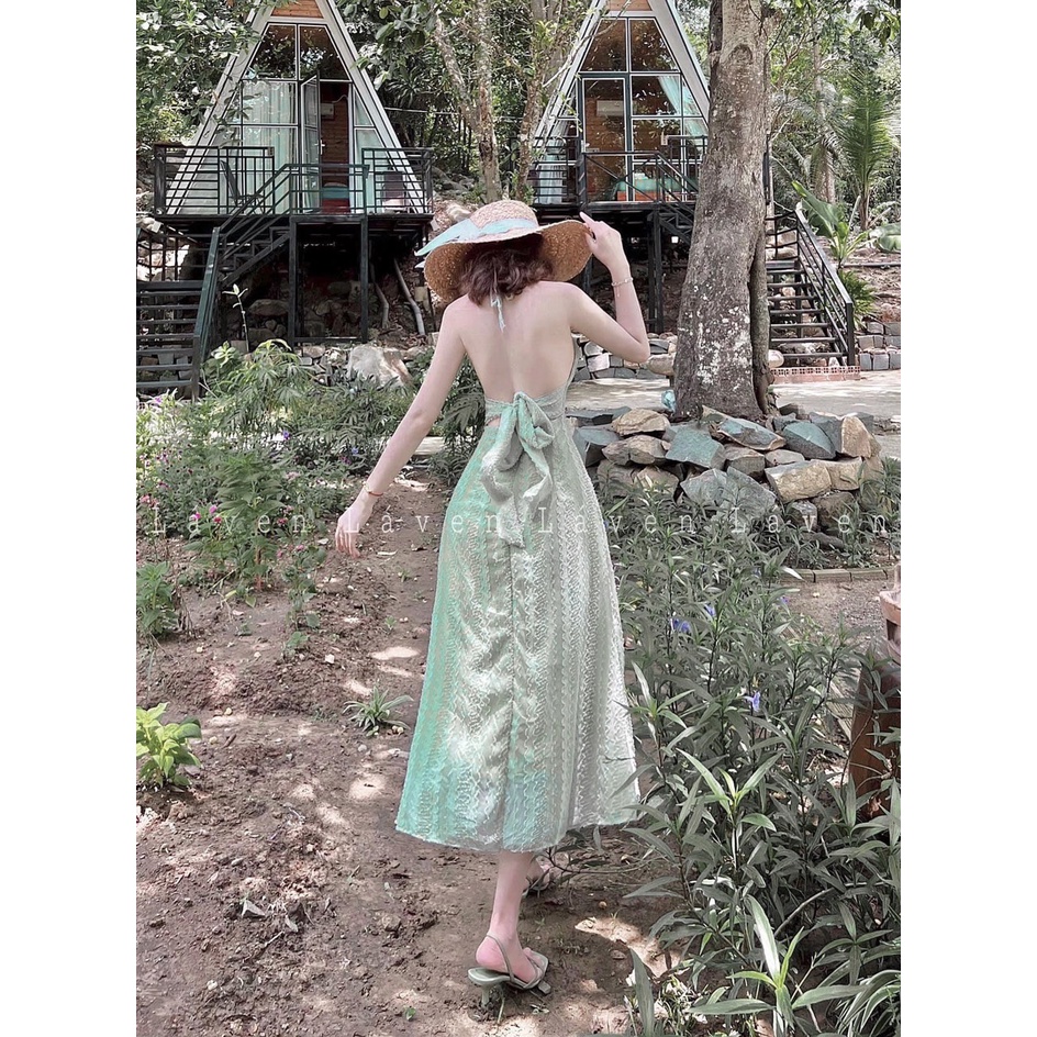 Đầm ren xanh cổ yếm - Maxi Ngọc lan