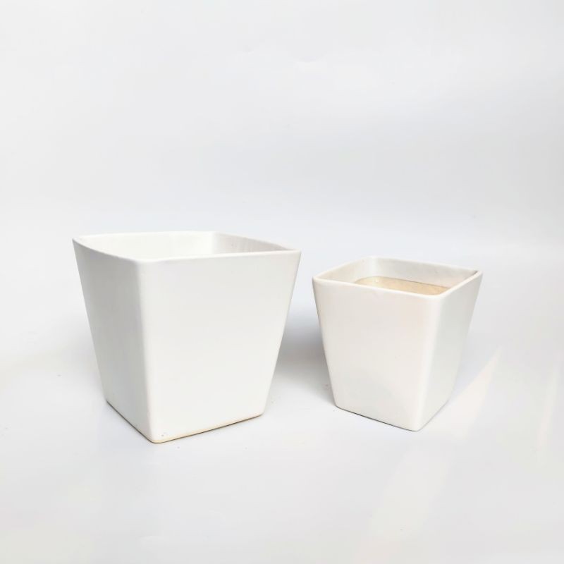 Chậu Sứ Vuông Vát Trơn Men Lạnh Sang Chảnh, Trồng Cây Để Bàn, Cây Phong Thủy Đẹp