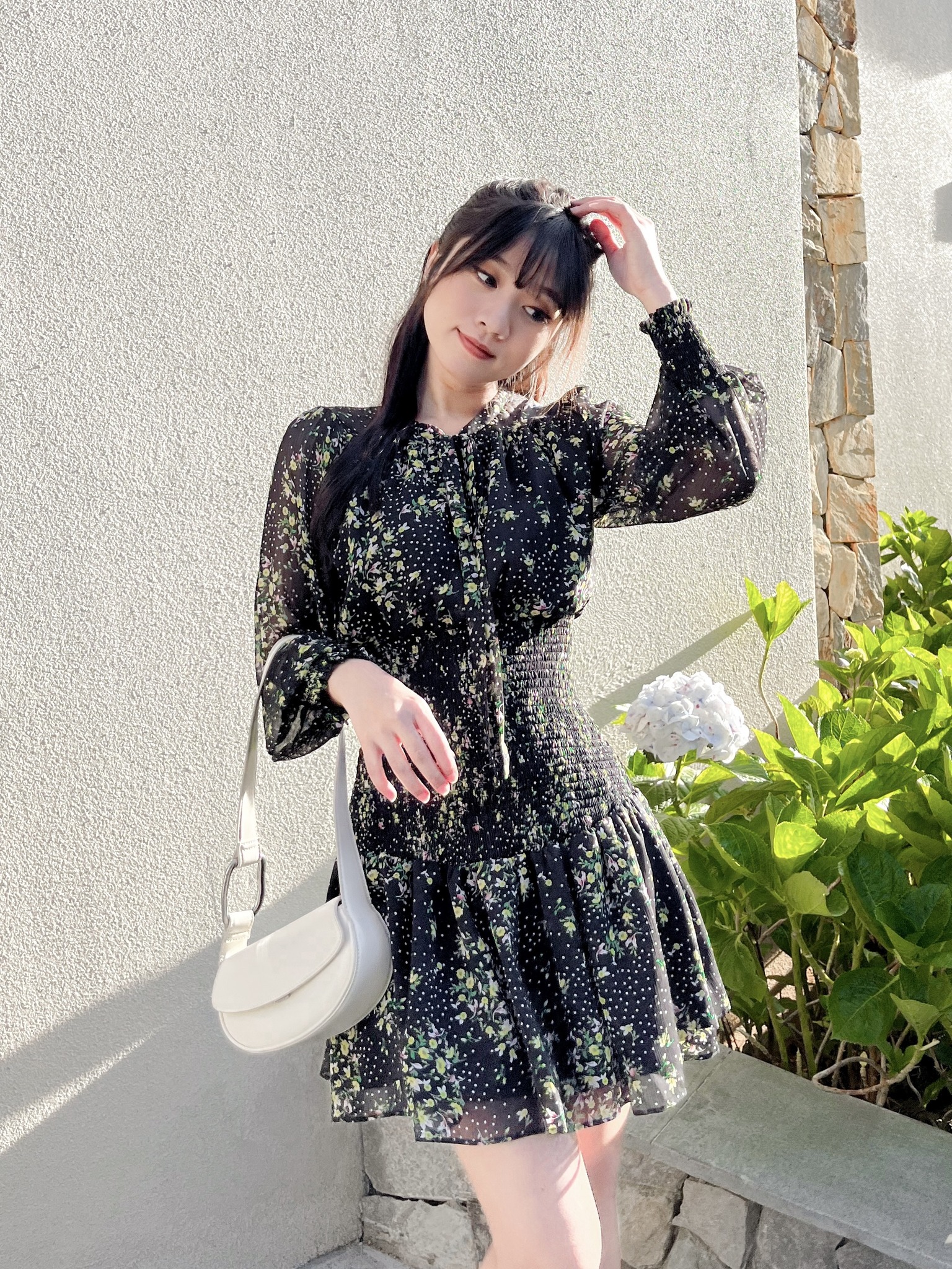 Đầm SANDRA - Đầm tay dài smocking eo cổ tròn