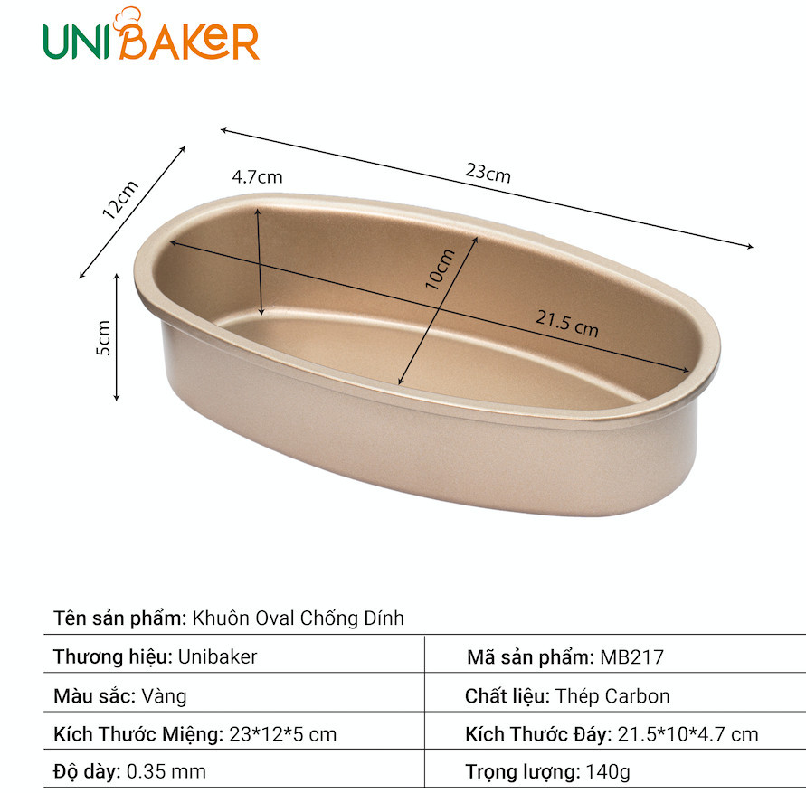 Khuôn Oval chống dính - Vàng - Unibaker