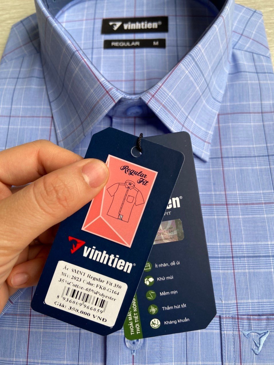 Áo Sơ Mi Cộc Tay Cotton Pha Dáng Regular- Fom Suông Vạt Ngang Vĩnh Tiến 350- Nhiều Màu