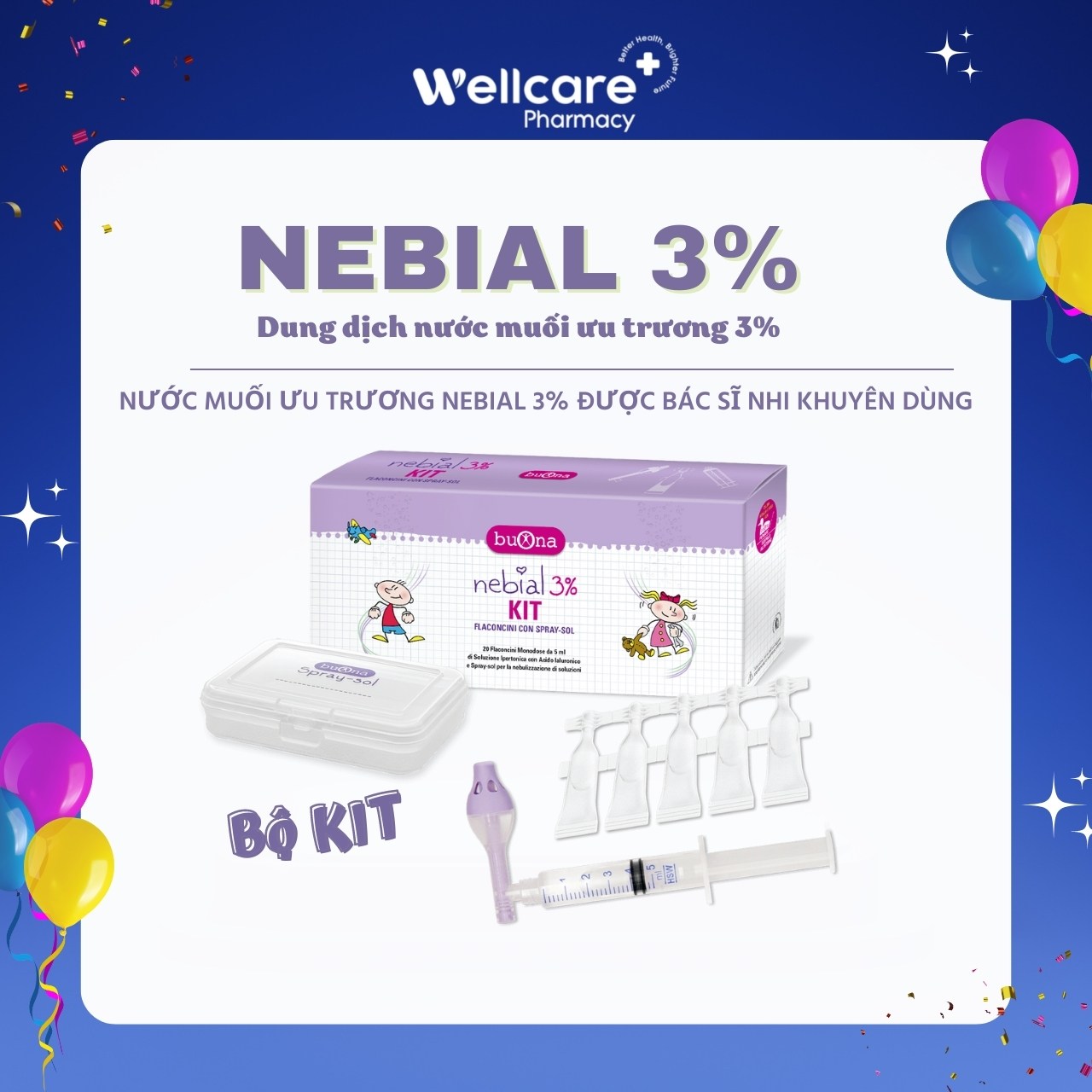 Nebial 3% Kit- Bộ dụng cụ rửa mũi và nước muối ưu trương