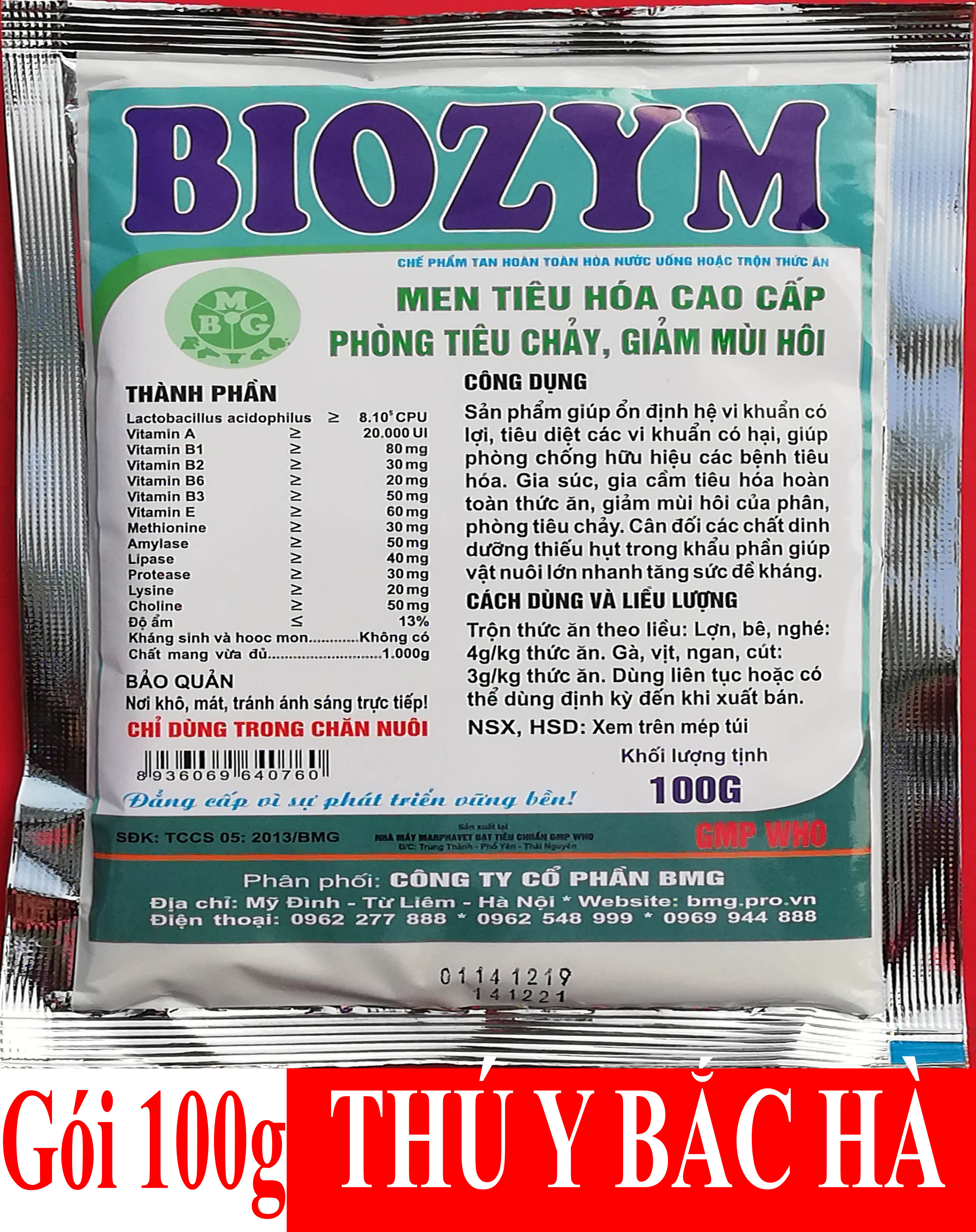 1 gói Men tiêu hóa cao cấp Biozym 100g phòng tiêu chảy, giúp tiêu hóa hoàn toàn thức ăn, giảm mùi hôi của phân