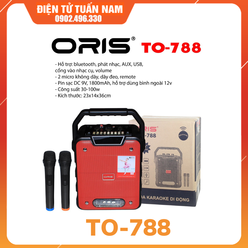 Loa karaoke blutooth công suất lớn ORIS TO-788 bass 20cm, loa kẹo kéo tặng kèm 02 mic sóng UHF hát rất nhẹ và hay