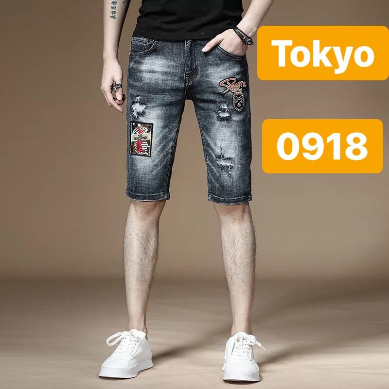 QUẦN SỌT SHORT LỬNG JEAN NAM CHẤT BÒ ĐEN THÊU SAMURAIIIK TK-0918 TOKYO FASHION