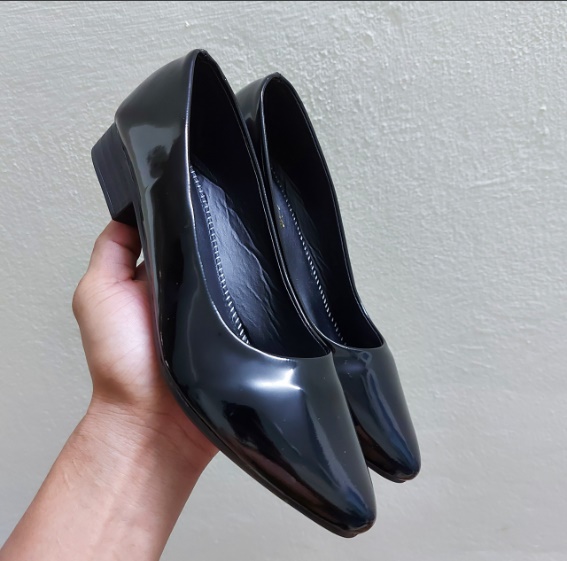 [ ảnh thật ] -Giày búp bê- giày đế 2 phân da đen bóng- kiểu dáng BASIC -an toàn thân thiện sử dụng