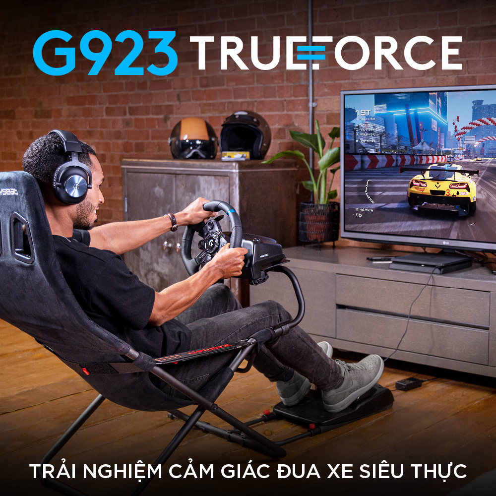 Logitech g923 racing game pedal & steering wheel set-treeforce response high grade leather grips compatible with ps5, PS4, PC, Mac-authentic