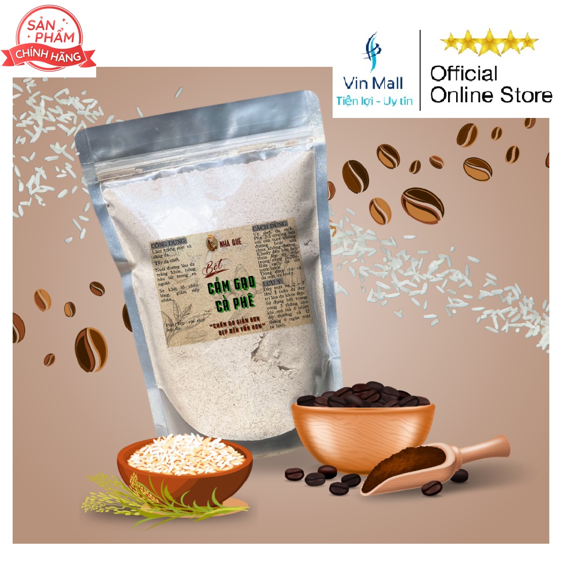 Tinh Bột Cám Gạo Cà Phê - Tắm Trắng Tẩy Da Chết Body 500Gram - Mẫu mới