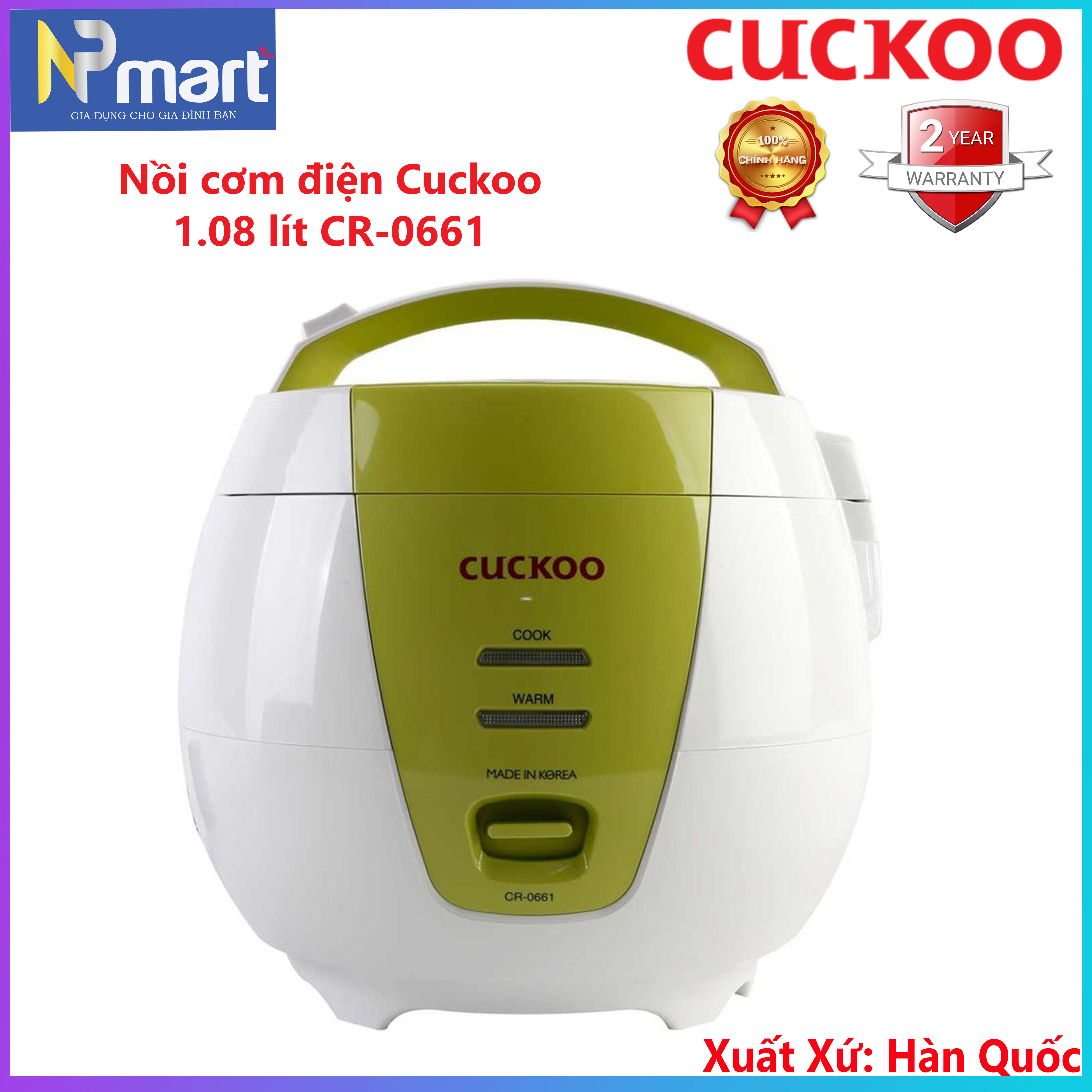 Nồi cơm điện Cuckoo 1.08 lít CR-0661 (nhập khẩu Hàn Quốc)