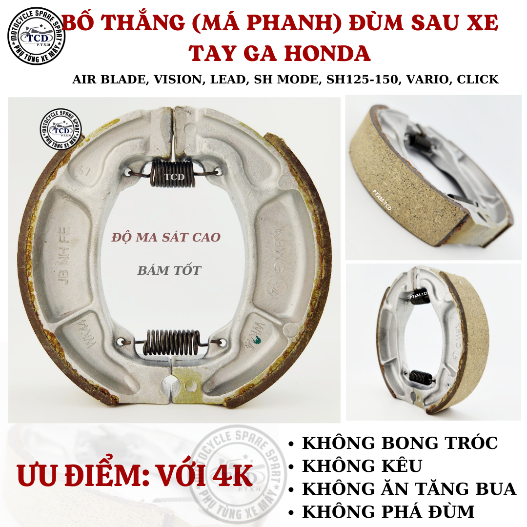 BỐ THẮNG ĐÙM SAU(MÁ PHANH SAU ) XE TAY GA HD ( AIR BLADE, VISION, LEAD, SH MODE, SH125-150, VARIO, CLICK )