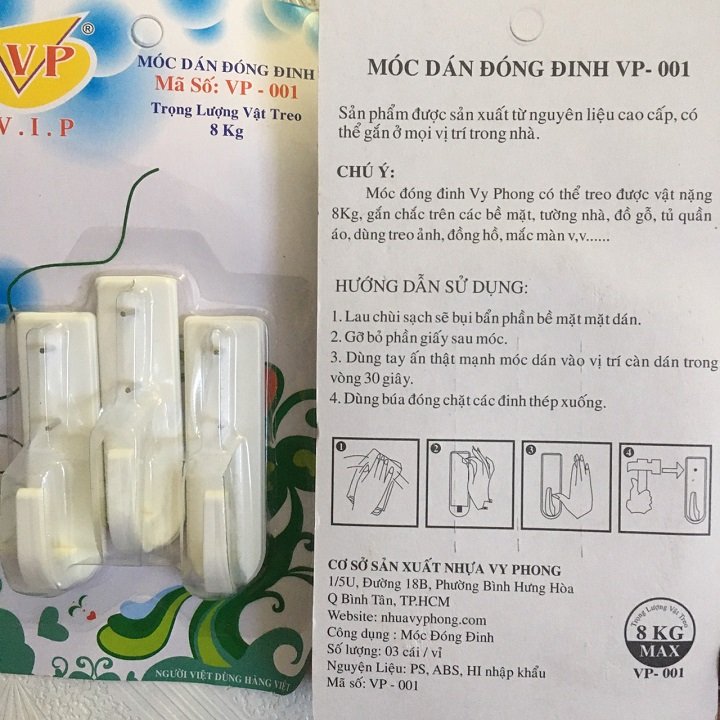 [ 1 VỈ 3 CÁI] MÓC DÁN TƯỜNG CÓ ĐINH ĐÓNG , CHỌN MẪU TRONG PHÂN LOẠI- 000242