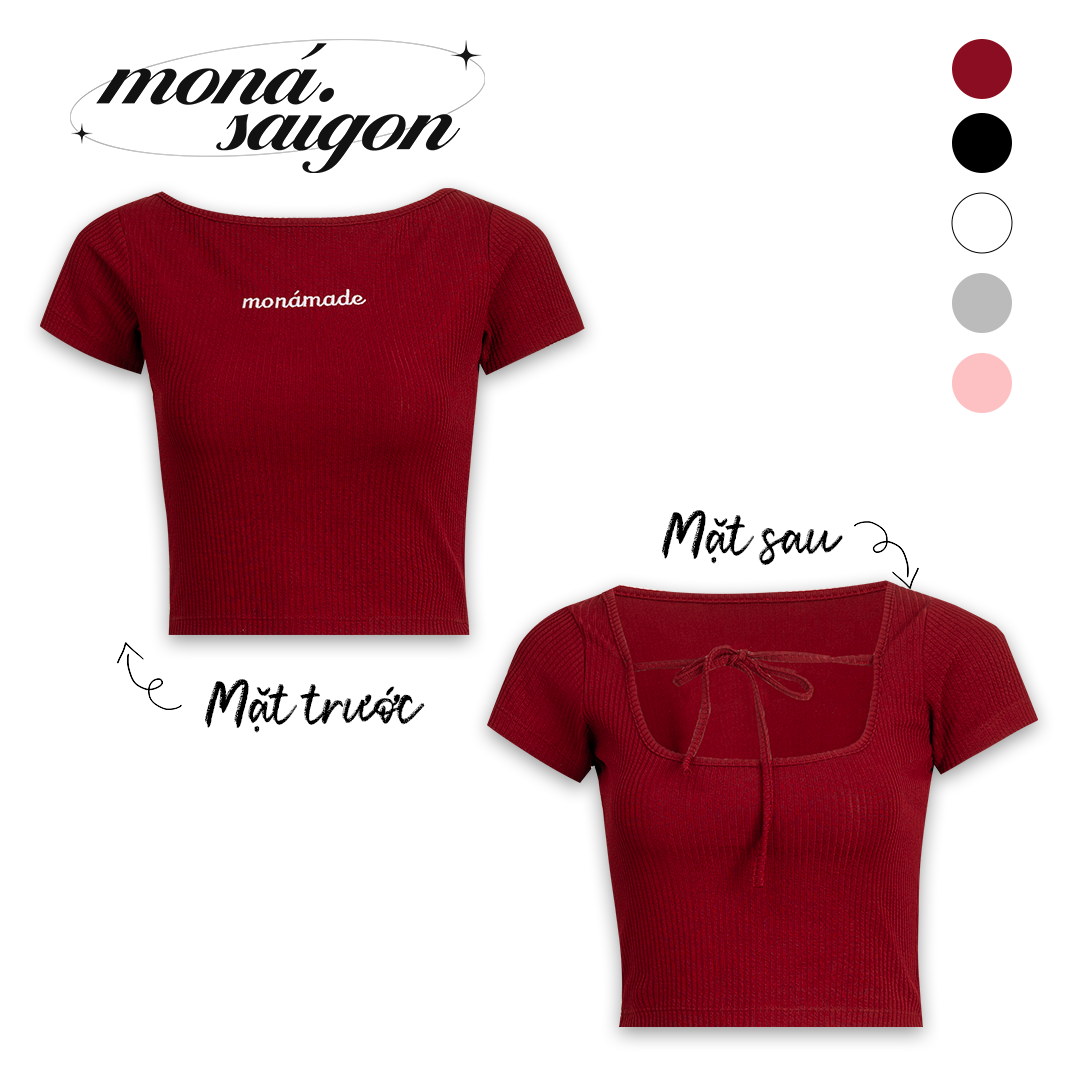 Áo thun croptop form ôm tay ngắn cột nơ MONÁ - MAY