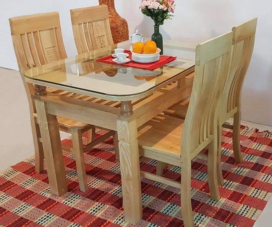 Bộ bàn ăn 2 tầng 4 ghế gỗ sồi,2 màu hàng đẹp giá mềm