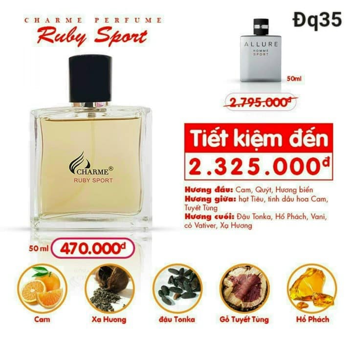 [Chính Hãng] Nước hoa nam chame ruby sport 50ml