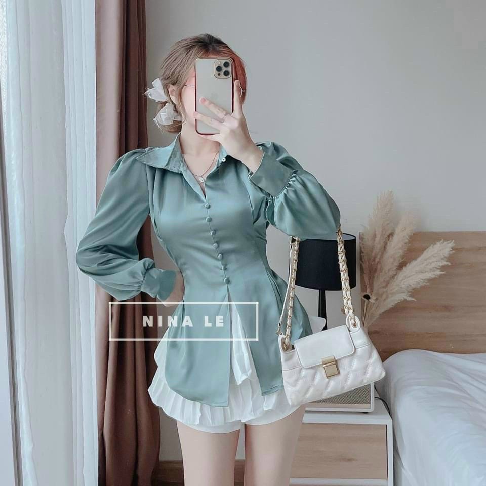 ÁO SƠ MI KIỂU, PHỐI NƠ CỘT EO SAU LƯNG CỰC XINH